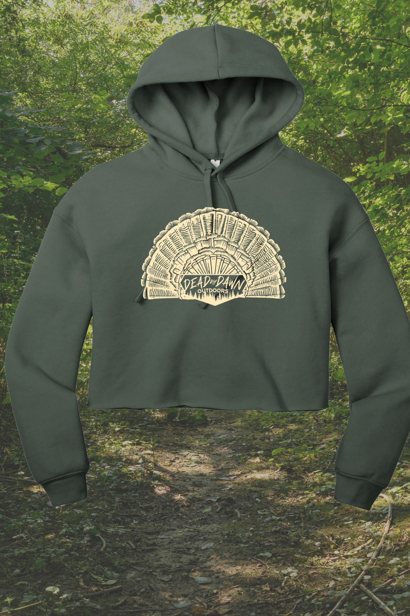 Turkey Fan - crop hoodie mil green